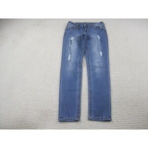 Maurices Jeans Womens 3/4 Blue Distressed Skinny Denim Mid Rise Lace Pockets‎